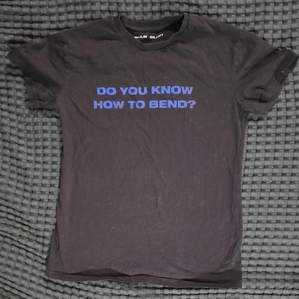 Hot Topic Black Tee with Blue Text